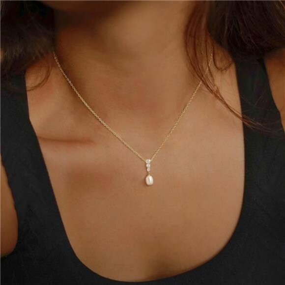 14K Gold Plated Dainty Pearl Choker | Adjustable 16.9” Minimalist Necklace - Picture 5 of 5
